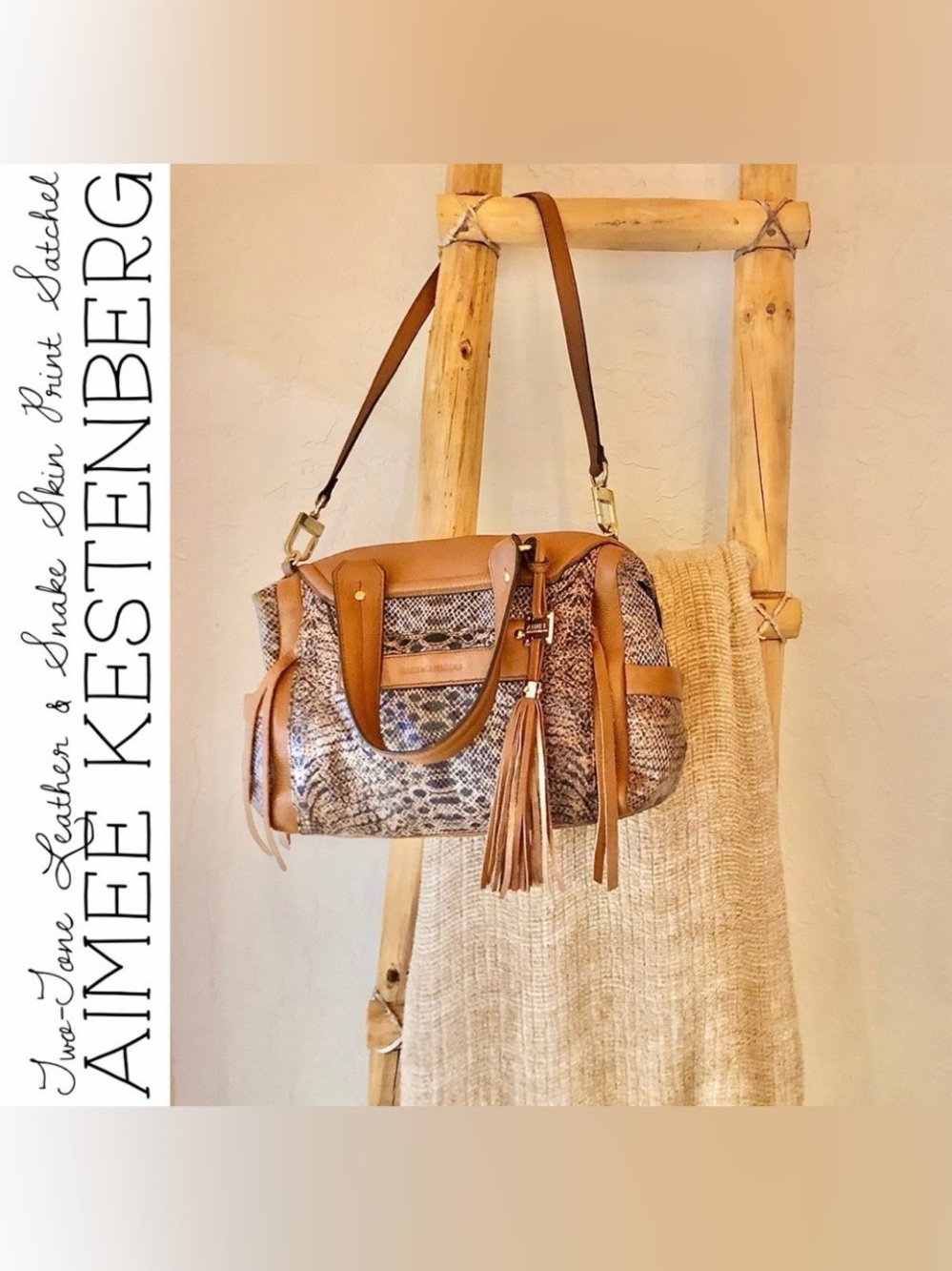 Aimee Kestenberg Two-Tone Leather & Snake Skin Print Satchel